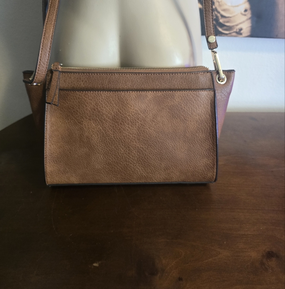 Calvin Klein Brown Leather Structured Messenger Bag